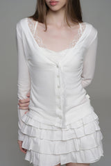 Cream donuts sheer cardigan, White