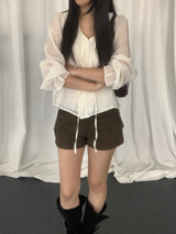 Russell Puff-Sleeve Shirred Blouse