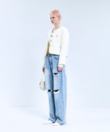 85-VIVAJ057 Line Fringe Crop Tweed Jacket White