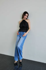 PEARL HALTERNECK TOP / BLACK