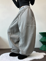 SHEEP FLEECE🐑PIGMENT STRAP RIVET BALLOON LONG PANTS💙🩶🤍3COLOR