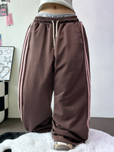 TRACK THREE LINE WIDE PANTS 🤍🎀 FLEECE- PICKABLE 💕🤎🖤5COLOR