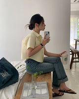[BELLIDE MADE] Standard semi-cropped short-sleeved shirt & blouse