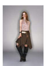 2025 Spring/Summer New Leopard Print Sleeveless Drawstring Adjustable Top