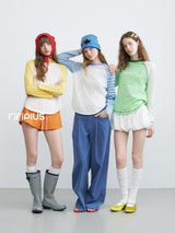 Riverstone Plus Dopamine Colorful Stripe Summer‑Autumn Loose Thin Long‑Sleeve T‑Shirt, Women's Tencel Air‑Conditioning Cover‑Up