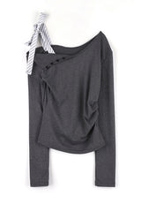 ベベストライプタイリブドTシャツ