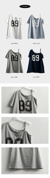 Lillit Numbering Unbalanced オフショルダー半袖Tシャツ