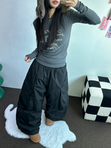 HOT HEAT 🔥 PADDING CARGO OVER UNISEX LONG PANTS🩶🖤2COLOR