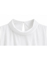 Lune High Neck Unbalance Drape Layered Sleeveless Blouse White