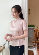 Raz Half-Neck Satin Pleats Blouse (Belt set)
