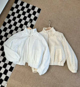 Embroidered Lace Cropped Hooded Windbreaker Jacket