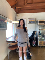 off-shoulder knit v-neck mini dress