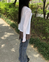 アモシースルーリブロングスリーブカーディガン