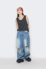 destroyed balloon denim pants