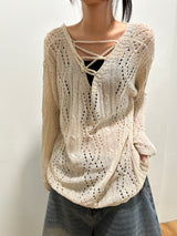 Moi Loose Sheer Mesh Knit Top 3color
