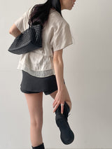 [Short Sleeve Version] Drape Color Matching Loose Fit Blouse