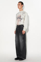 Black printed vintage distressed jeans