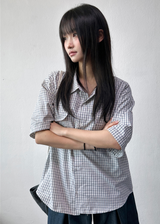 Cake Check Button Collar Short Sleeve Shirt 2 COLORS