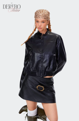 burgundy cropped wide leather jacket
