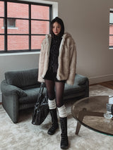 Blurry pattern hooded fur jumper