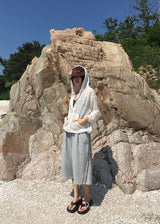 PUNCHING KNIT HOOD ZIP-UP