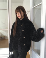 Rureu High-Neck Vintage Fur Jacket