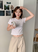 CT Modal Print Short Sleeve Crop T-Shirt (4color)