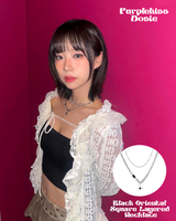 [Aespa Winter,Purplekiss Dosie Pick](Surgical Steel) Black Oriental Square Layered Necklace
