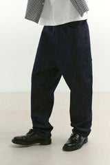 Natural High Waist Baggy Fit Selvedge Denim Pants(Navy)