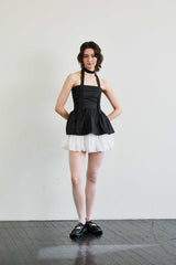 NOVA SMOCKED SCARF TUBE TOP / BLACK