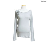 (3color) Rose Appliqué Wool Long Sleeve Tee