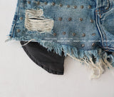 chrome patch studded denim shorts