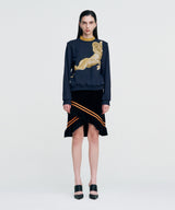Color Strap Velour Frill Skirt _ BLACK