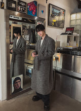 [LANARCH] カシミアブークレダブルブレストロングコート