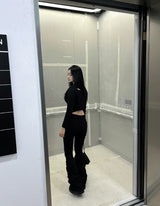 Long leg shirring silhouette pants
