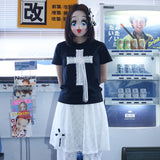レース クロス Tシャツ - ブラック