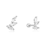 silver triple marquise barbell single piercing rhodium plating + 925 silver E070-08H