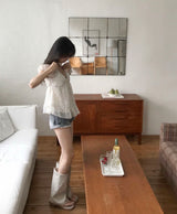 gin tonic low-roll denim washed short pt
