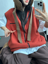 FLEECE LAYERED VEST ZIP UP💚💙🖤🧡4COLOR