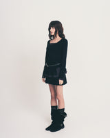 dot frill layered top / black