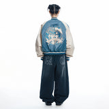 Lettering Wide Denim Pants - BLACK