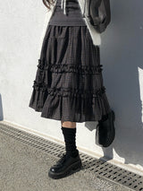 Roa Vintage Check Frill Tiered Midi Skirt