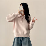 Isom leg run loose fit big collar button knit