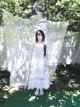 リボン ストラップ ティアード チュール マキシドレス