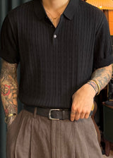 S/S Cable Button Collar Short Sleeve Knit 6COLOR