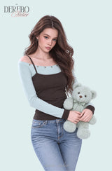 Green block layer long-sleeve T-shirt