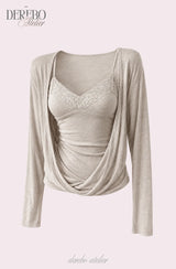 Mood Gray Shirring Layered Two-Piece Top