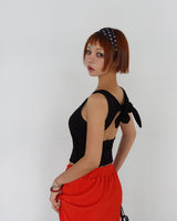 Back Slit Ribbon Knot Round Sleeveless