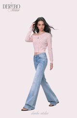 Pink dot unbalanced shoulder top