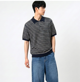 ストライプクロップハーフニット ネイビー